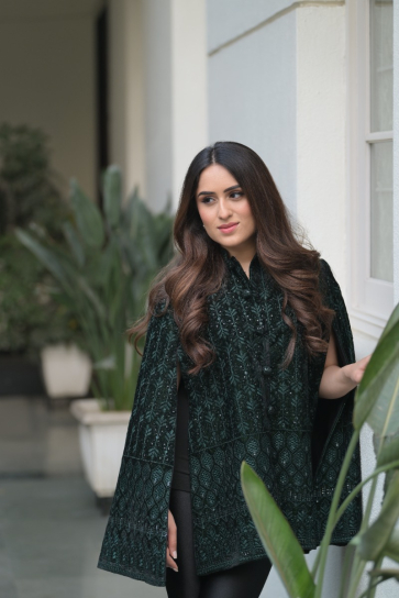 The Boozy Button Rajput Royal Green Velvet Cape Set