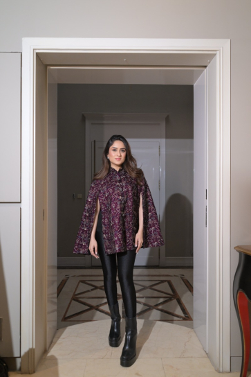 The Boozy Button Purple Velvet Cape Set