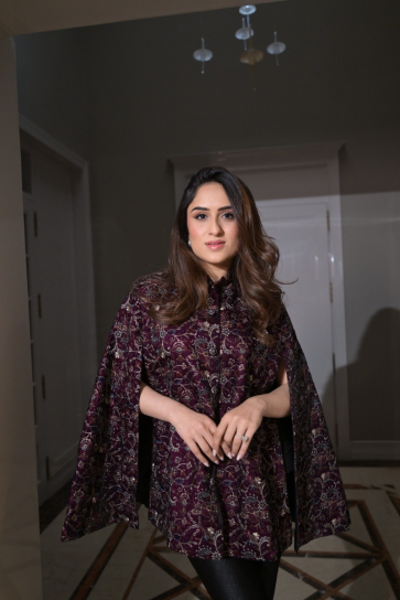 The Boozy Button Purple Velvet Cape Set