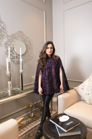 The Boozy Button Love Story Purple Velvet Cape Set