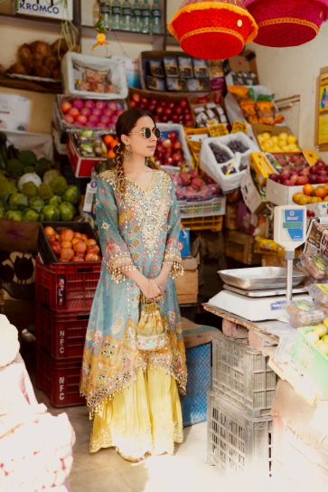 The Boozy Button Gabru Blue Brocade Silk Kaftan Salwar