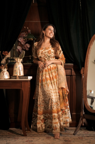 The Boozy Button Garba Yellow cotton silk lehenga blouse dupatta