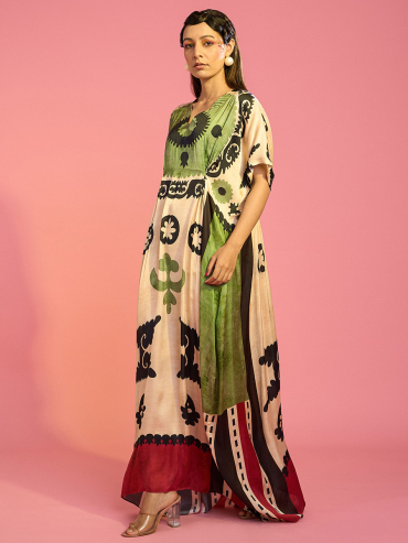 The Boozy Button Dreams Red Satin Silk Long Kaftan