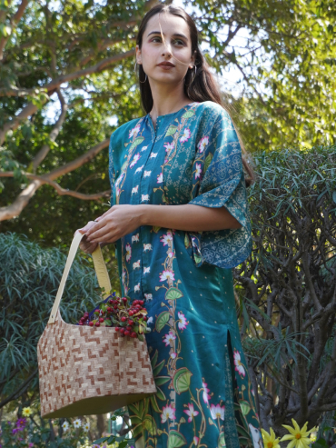 The Boozy Button Heer Blue Cotton Silk Kaftan Pant