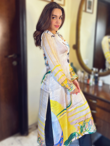 The Boozy Button Tesu Cream Cotton Silk Kurta