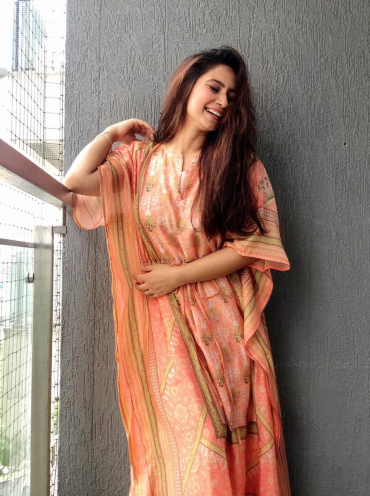 Light Orange Cotton Printed Kaftan