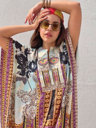 The Boozy Button Summer Rain Brown Cotton Silk Short Kaftan Plus Size
