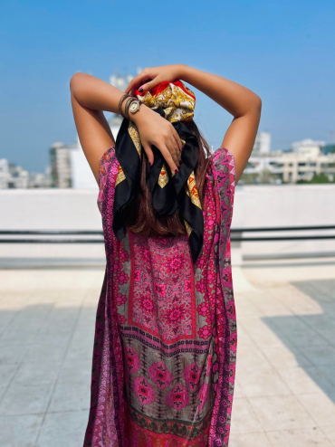 The Boozy Button River Rose Pink Cotton Silk Short Kaftan