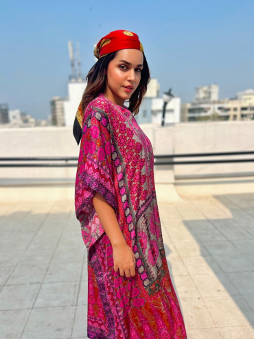 The Boozy Button River Rose Pink Cotton Silk Short Kaftan Plus Size