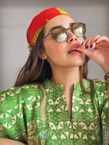 The Boozy Button Power Yoga Green Cotton Silk Short Kaftan Plus Size