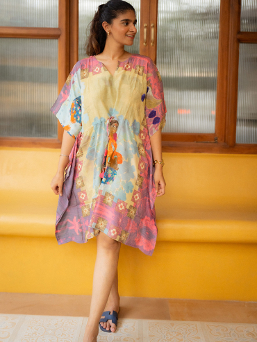 The Boozy Button Ekbaar Pink Cotton Silk Short Kaftan