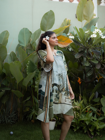 The Boozy Button Fort Green Cotton Silk Short Kaftan