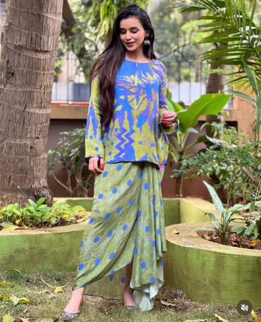 The Boozy Button Green Green Cotton Silk Dhoti Kurta Co Ord Set Plus Size