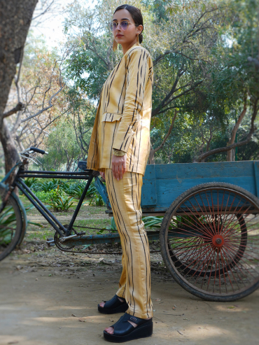 The Boozy Button Mud Yellow Cotton Silk Coat Pant