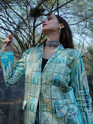 The Boozy Button Sky Blue Cotton Silk Coat Pant