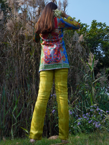 The Boozy Button Grass Blue Cotton Silk Coat Pant