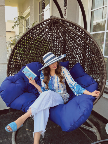 The Boozy Button Seaside Light Blue Cotton Silk Tunic