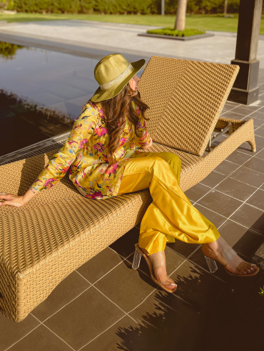 The Boozy Button Summer Sun Yellow Cotton Silk Tunic