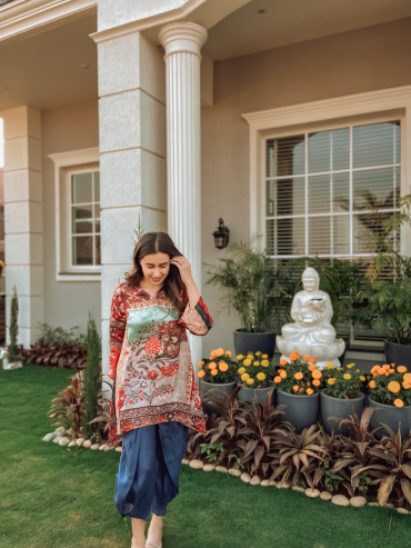 The Boozy Button Humsafar Summer Red Cotton Silk Tunic Plus Size