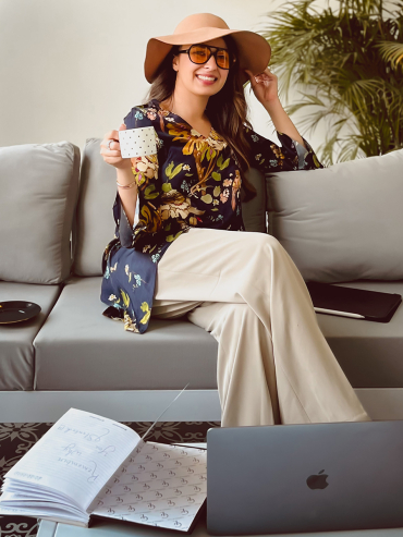 The Boozy Button Workaholic Blue Cotton Silk Tunic