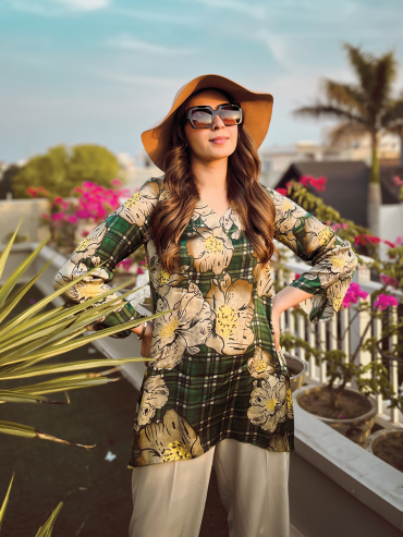 The Boozy Button Bali Olive Green Cotton Silk Tunic