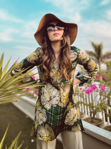 The Boozy Button Bali Olive Green Cotton Silk Tunic