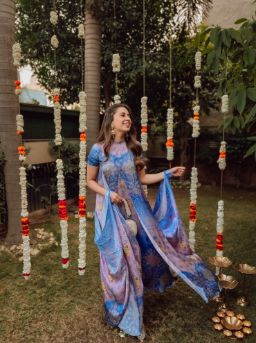 The Boozy Button Kabool Cocktail Blue Cotton Silk Dress