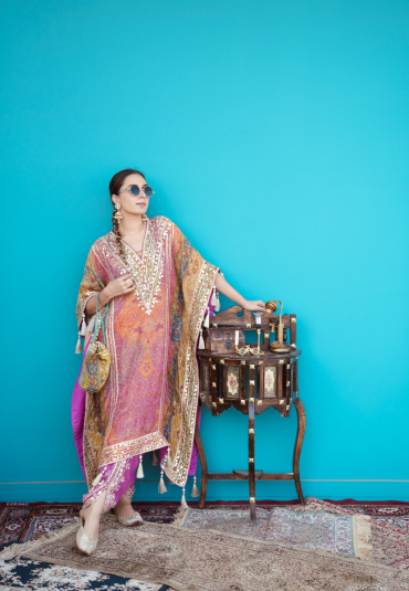 The Boozy Button Laado Kaftan Pink Brocade Silk Kaftan Salwar