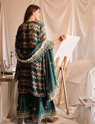 The Boozy Button Lilanur Blue Cotton Silk Kurti Pant Dupatta