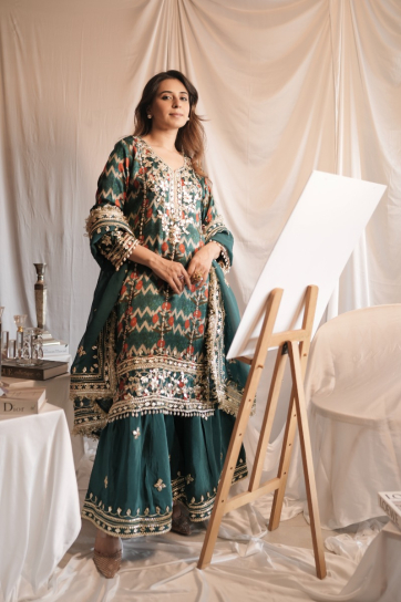 The Boozy Button Lilanur Blue Cotton Silk Kurti Pant Dupatta