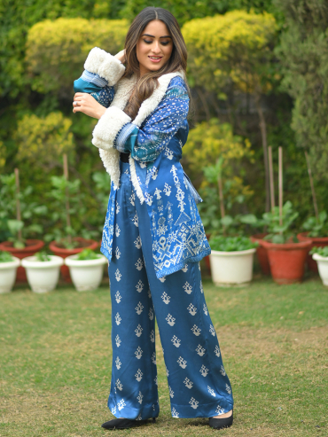 The Boozy Button Love Drunk Blue Woollen Winter Coord Set
