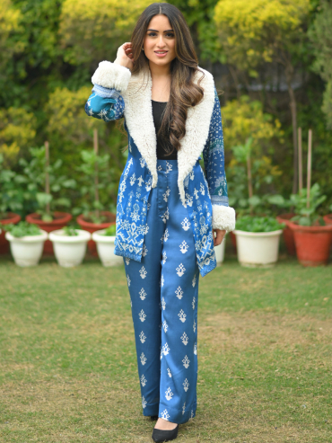 The Boozy Button Love Drunk Blue Woollen Winter Coord Set