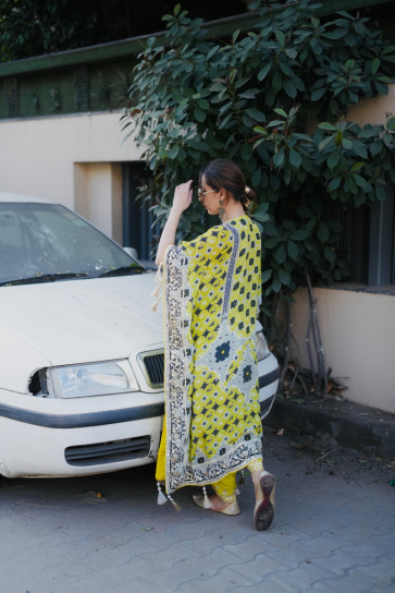 The Boozy Button Manave Yellow Brocade Silk Kaftan Salwar