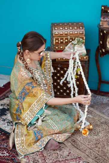 The Boozy Button O Yaara Light Blue Brocade Silk Kaftan Salwar