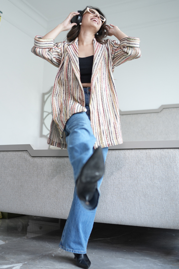 The Boozy Button Pilates Cream Cotton Handloom Blazer Jacket