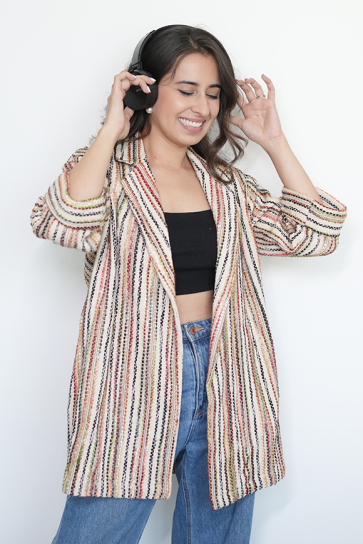 The Boozy Button Pilates Cream Cotton Handloom Blazer Jacket