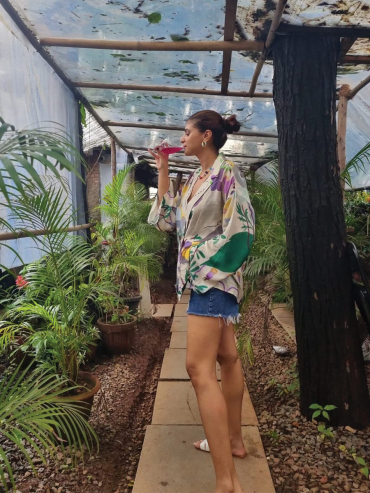 The Boozy Button Patchouli Floral Cream Cotton Silk Top Plus Size