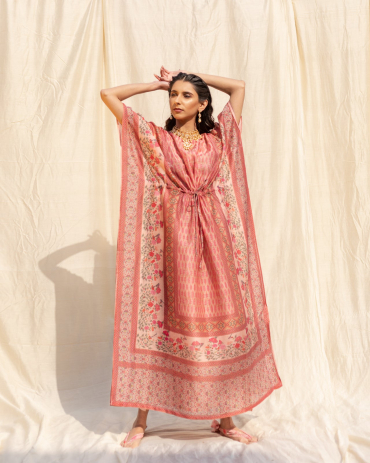 Pink Bordered Cotton Kaftan
