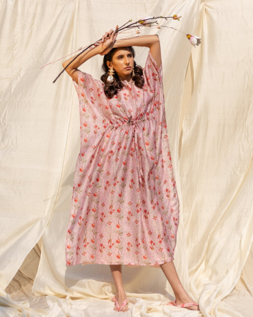 Pink Cotton Floral Printed Kaftan