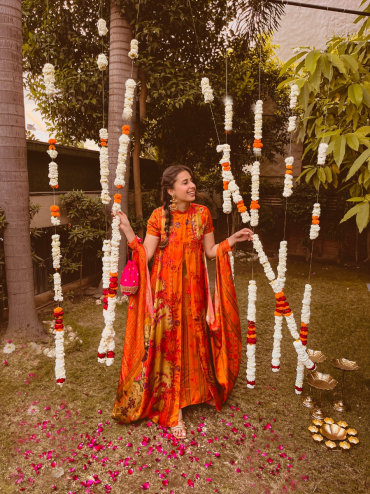 The Boozy Button Rabba Cocktail Orange Cotton Silk Dress