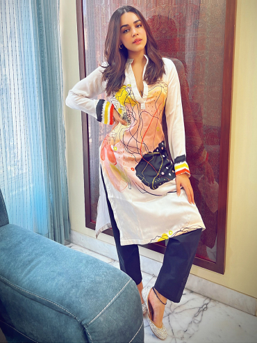 The Boozy Button Rang Cream Cotton Silk Kurta