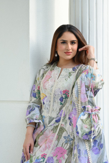 The Boozy Button Rani White Linen Kurta Pant