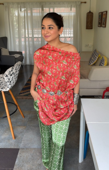 The Boozy Button Ranjha Orange Cotton Silk Co Ord Set