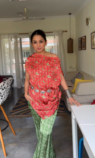 The Boozy Button Ranjha Orange Cotton Silk Co Ord Set