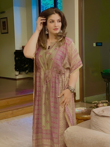 The Boozy Button Olive Cotton Silk Long Kaftan