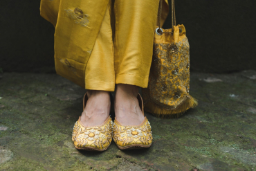Intricately Detailed & Handcrafted Gota & Threadwork Yellow Juttis