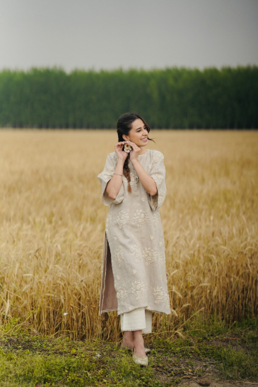 The Boozy Button Suno Chanda Grey Linen Kurta Pant