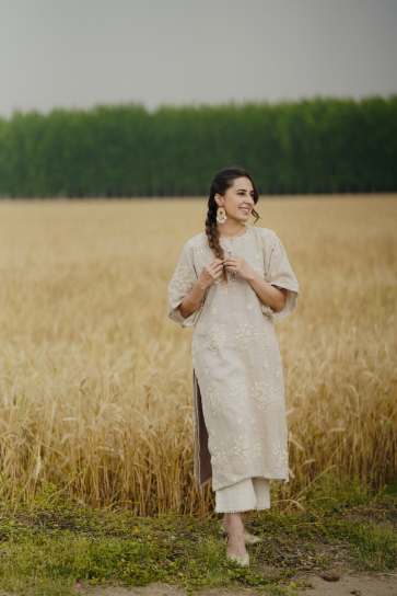 The Boozy Button Suno Chanda Grey Linen Kurta Pant