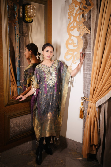 The Boozy Button Shehzadi Grey Brocade Silk Kaftan