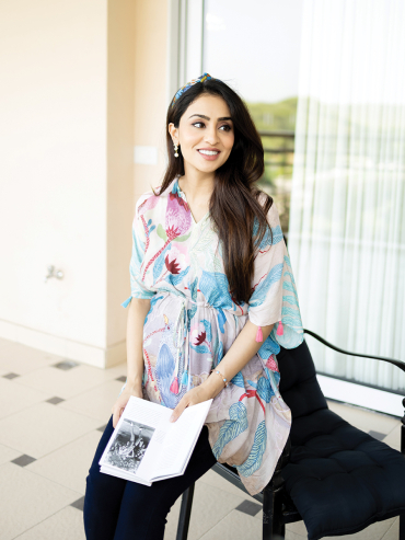 The Boozy Button Kay Blue Cotton Silk Short Kaftan